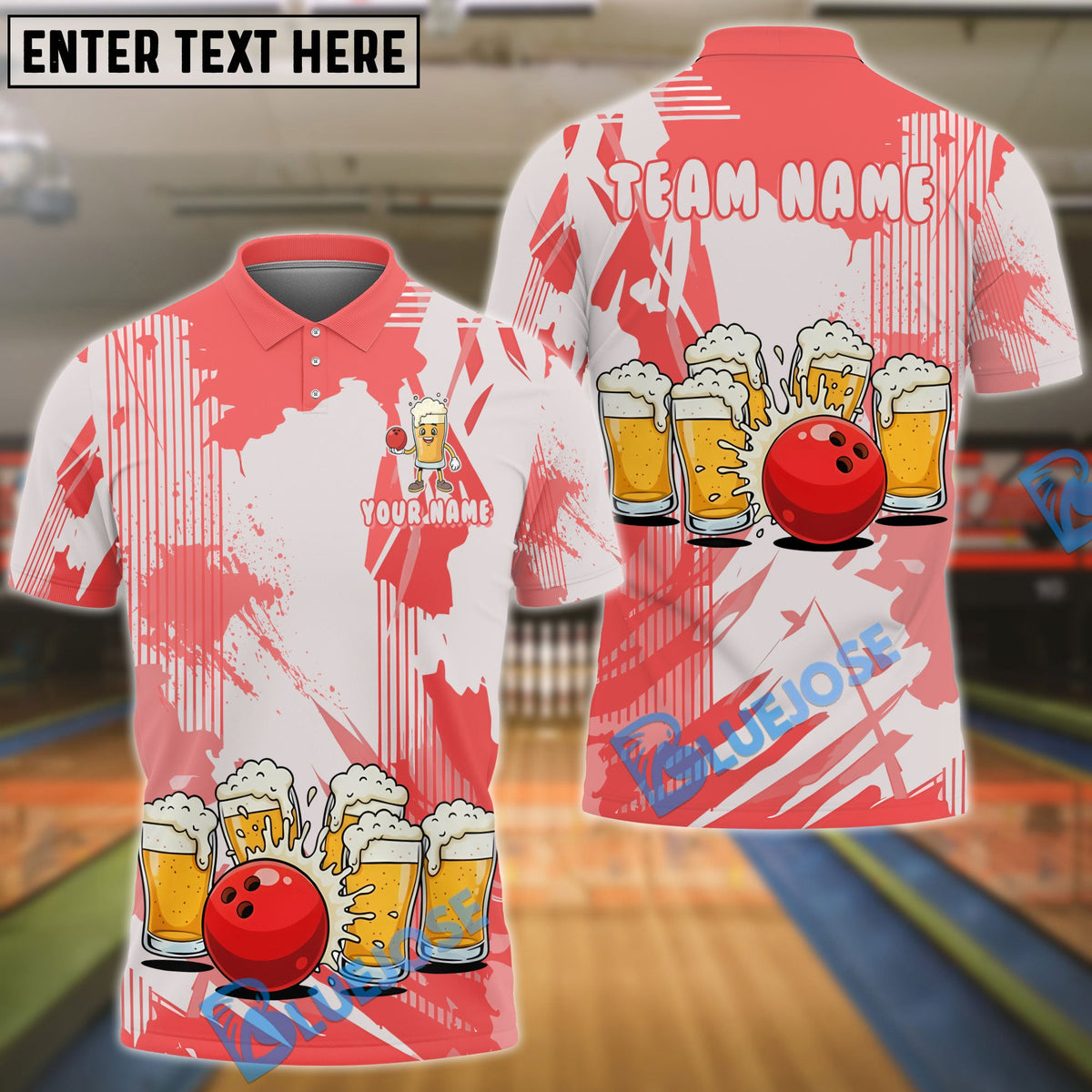 BlueJose Bowling & Pins Funny Beer Lover Customized Name, Team Name 3D Shirt (6 Colors)