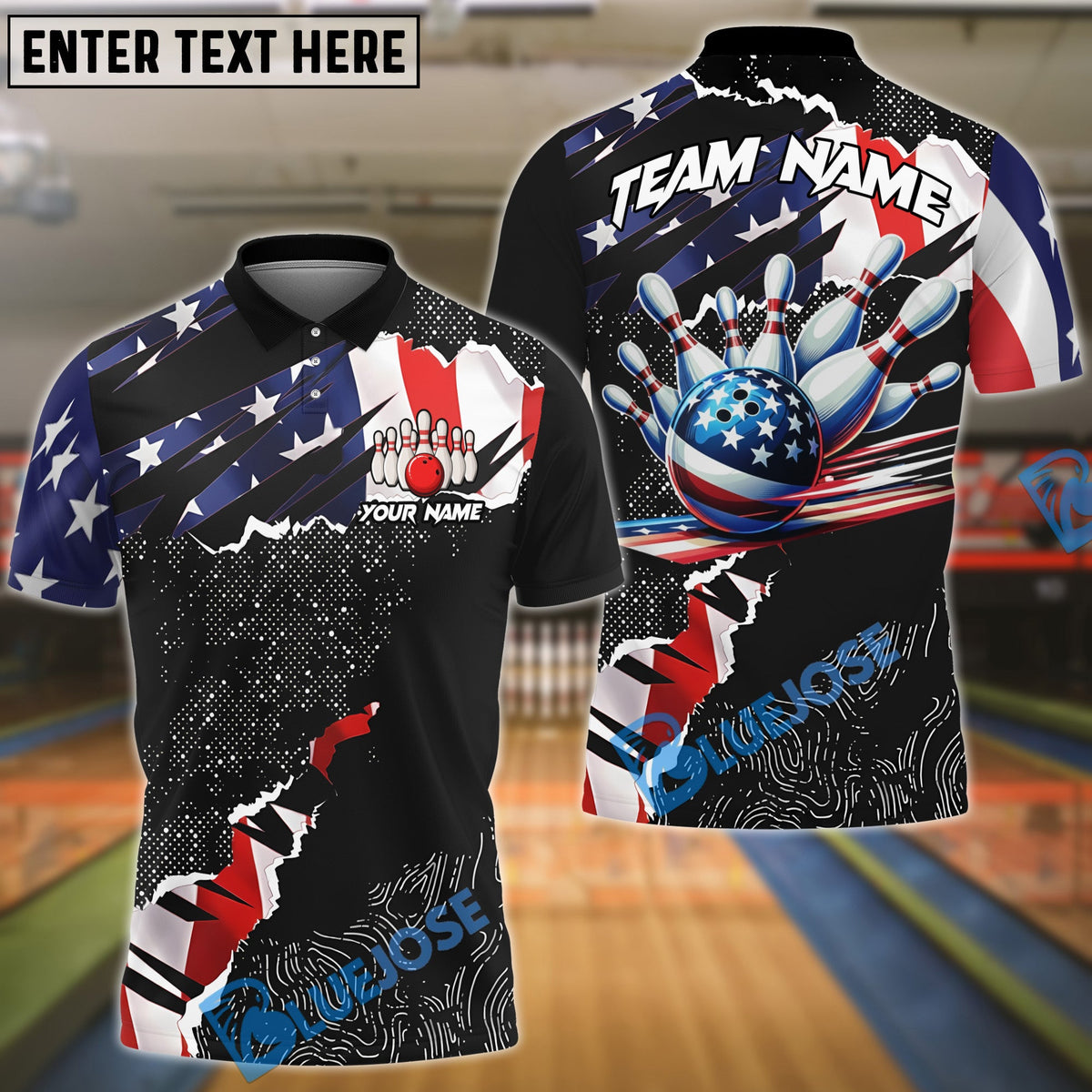 BlueJose Bowling Ripped American Flag Personalized Name, Team Name 3D Shirt
