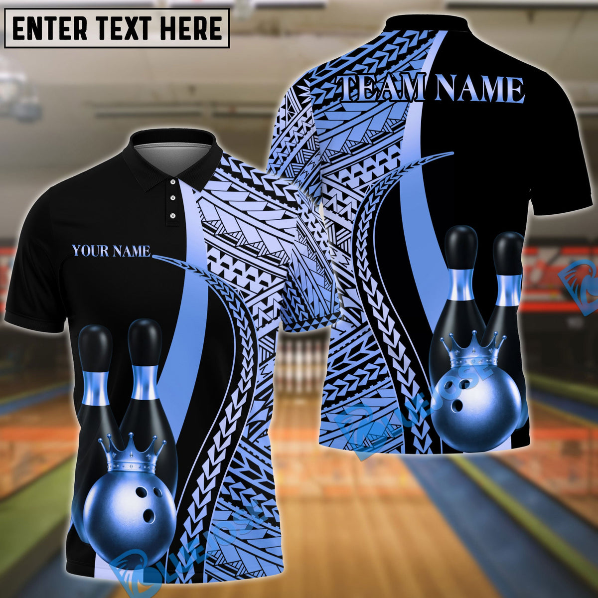 BlueJose Bowling & Pins Tribal Crown Pattern Customized Name, Team Name 3D Shirt (6 Colors)
