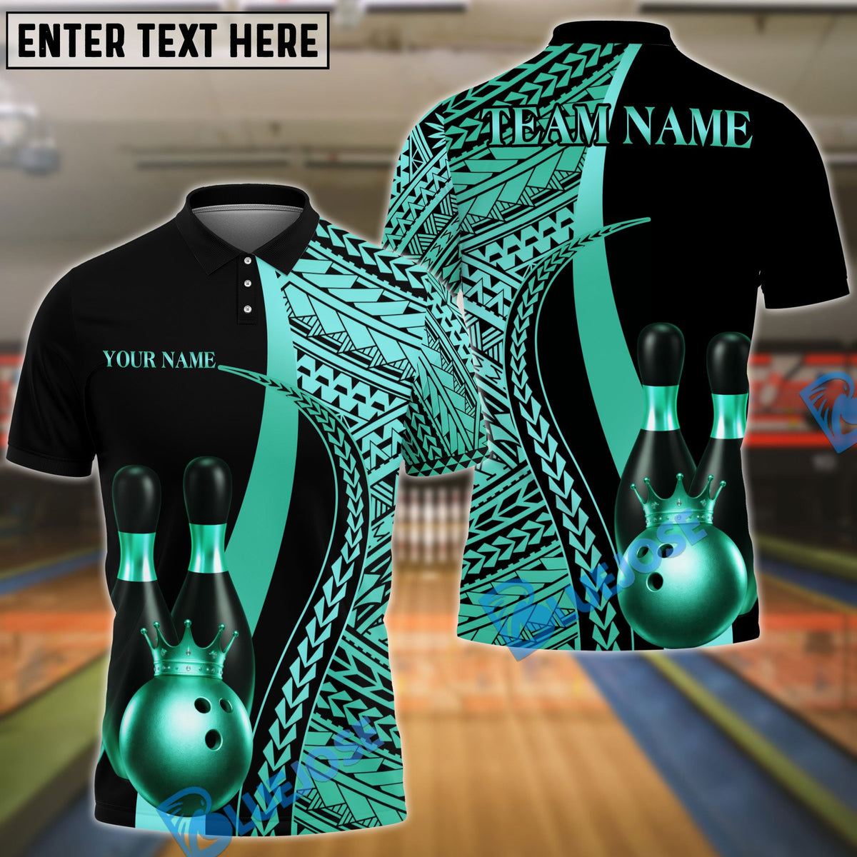 BlueJose Bowling & Pins Tribal Crown Pattern Customized Name, Team Name 3D Shirt (6 Colors)