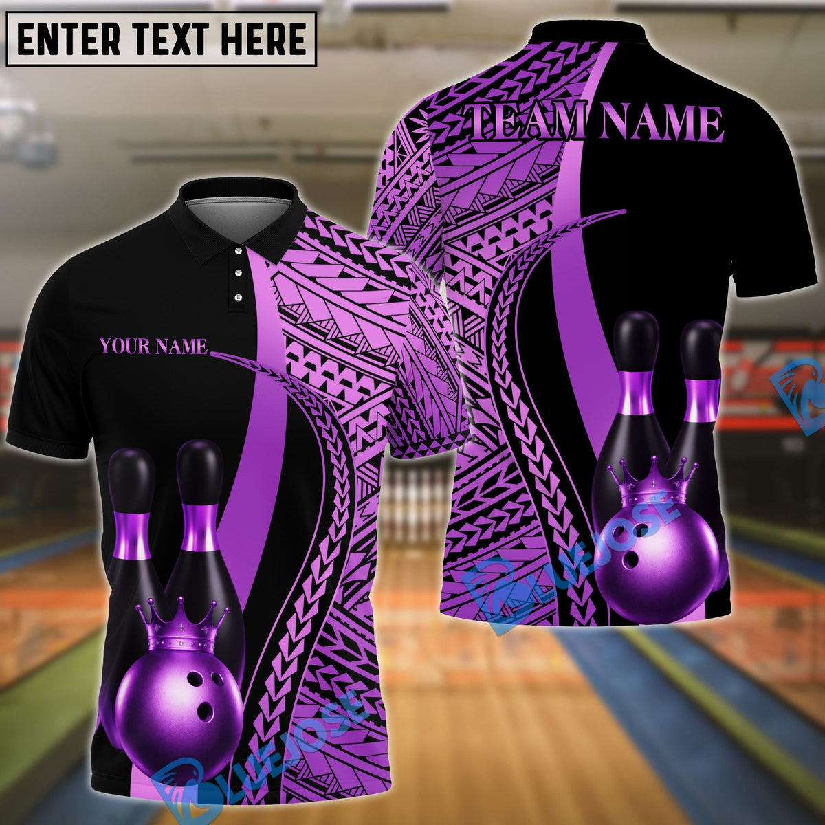 BlueJose Bowling & Pins Tribal Crown Pattern Customized Name, Team Name 3D Shirt (6 Colors)