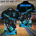 BlueJose Bowling & Pins Flame Aura Dragon Customized Name, Team Name 3D Shirt (4 Colors)