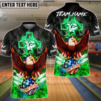 BlueJose Bowling & Pins Flame Eagle American Cross God Customized Name, Team Name 3D Shirt (4 Colors)