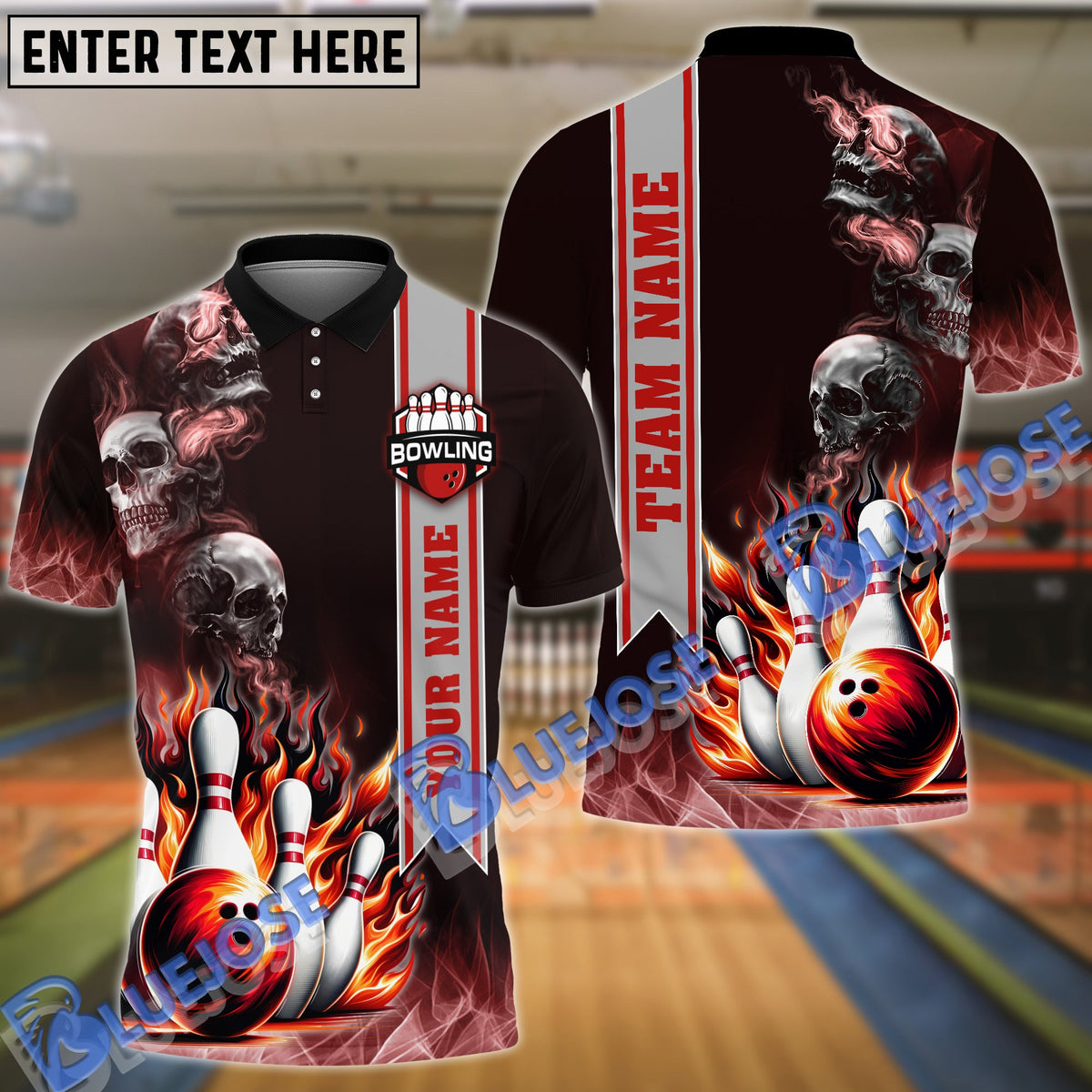 BlueJose Bowling And Pins Smoke Skull Gang Multicolor Customized Name 3D Shirt (4 Colors)