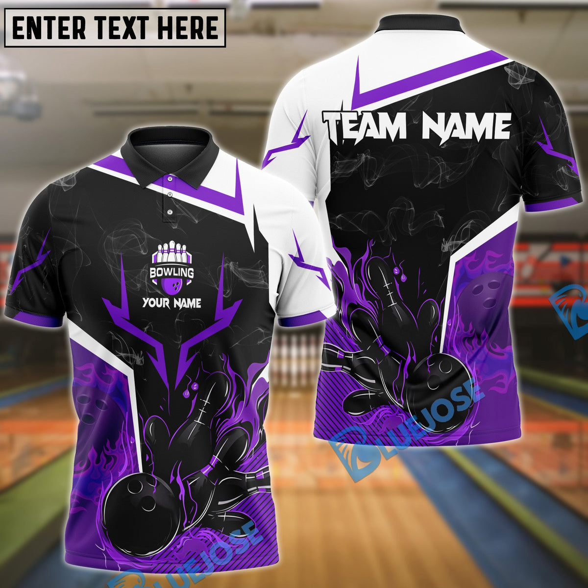 BlueJose Bowling And Pins Basic Smoke Customized Name, Team Name 3D Shirt (4 Colors)