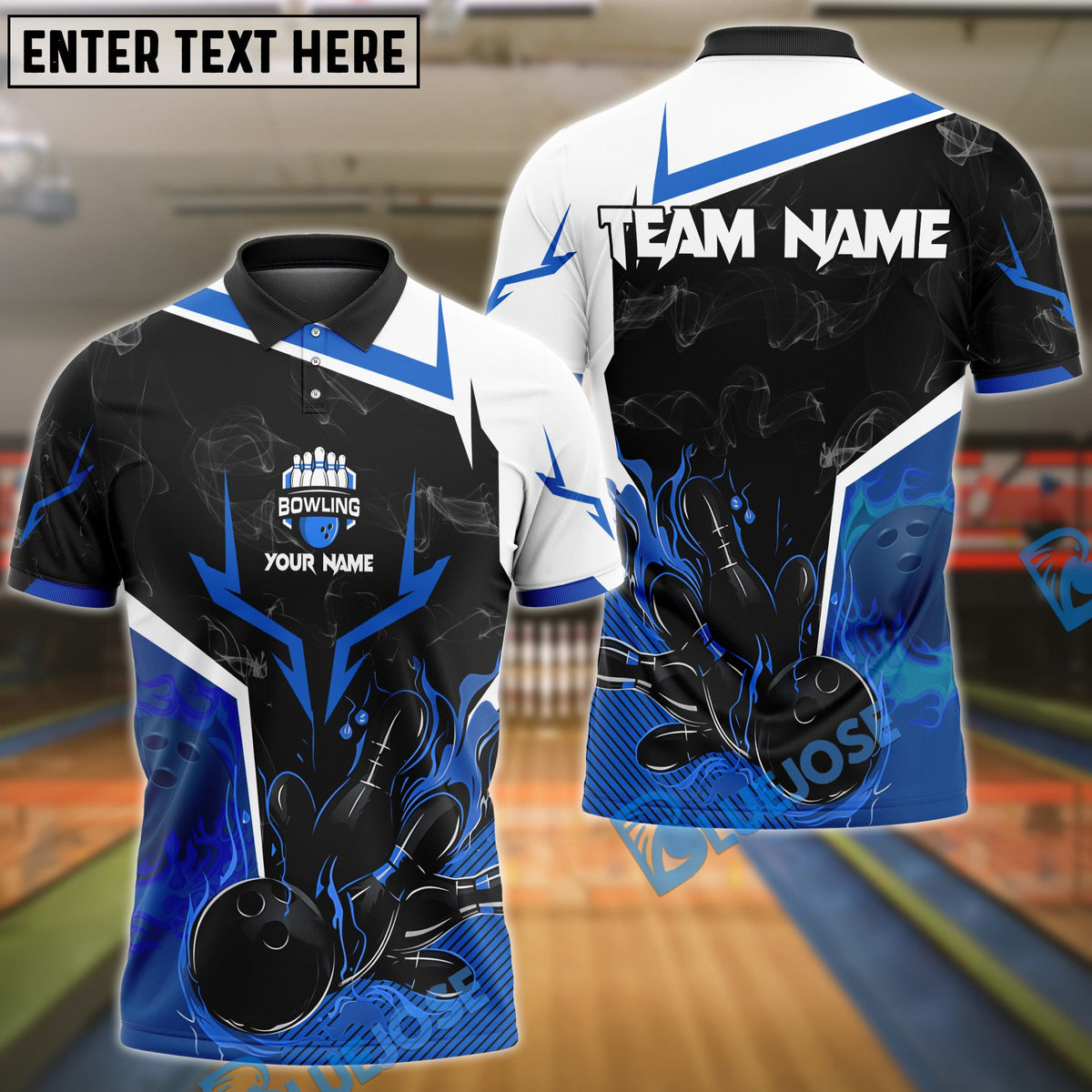 BlueJose Bowling And Pins Basic Smoke Customized Name, Team Name 3D Shirt (4 Colors)