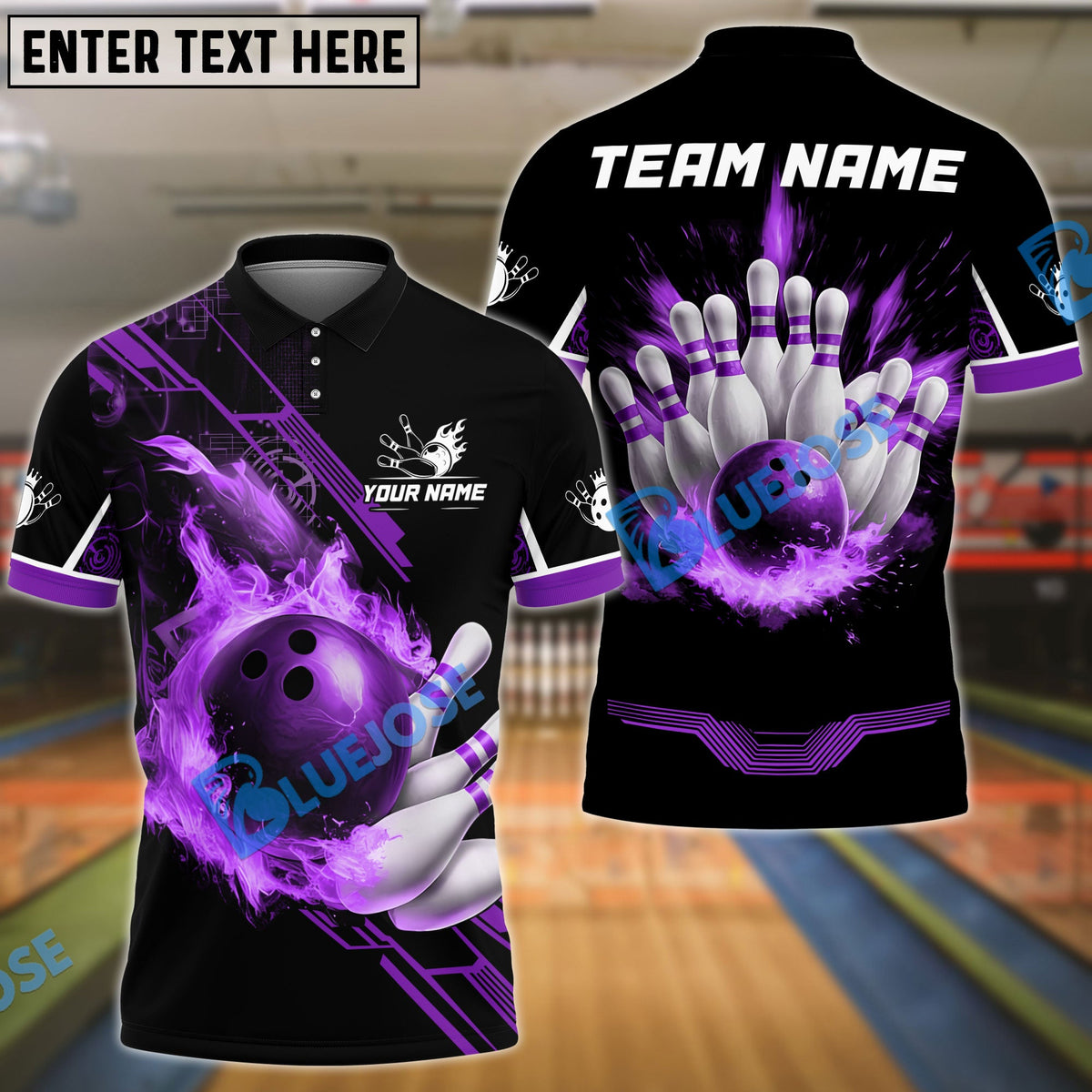 BlueJose Bowling And Pins Flame Perfect Strike Customized Name, Team Name 3D Shirt (4 Colors)
