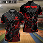 BlueJose Bowling And Pins Black Flaming Multicolor Customized Name 3D Shirt (4 Colors)