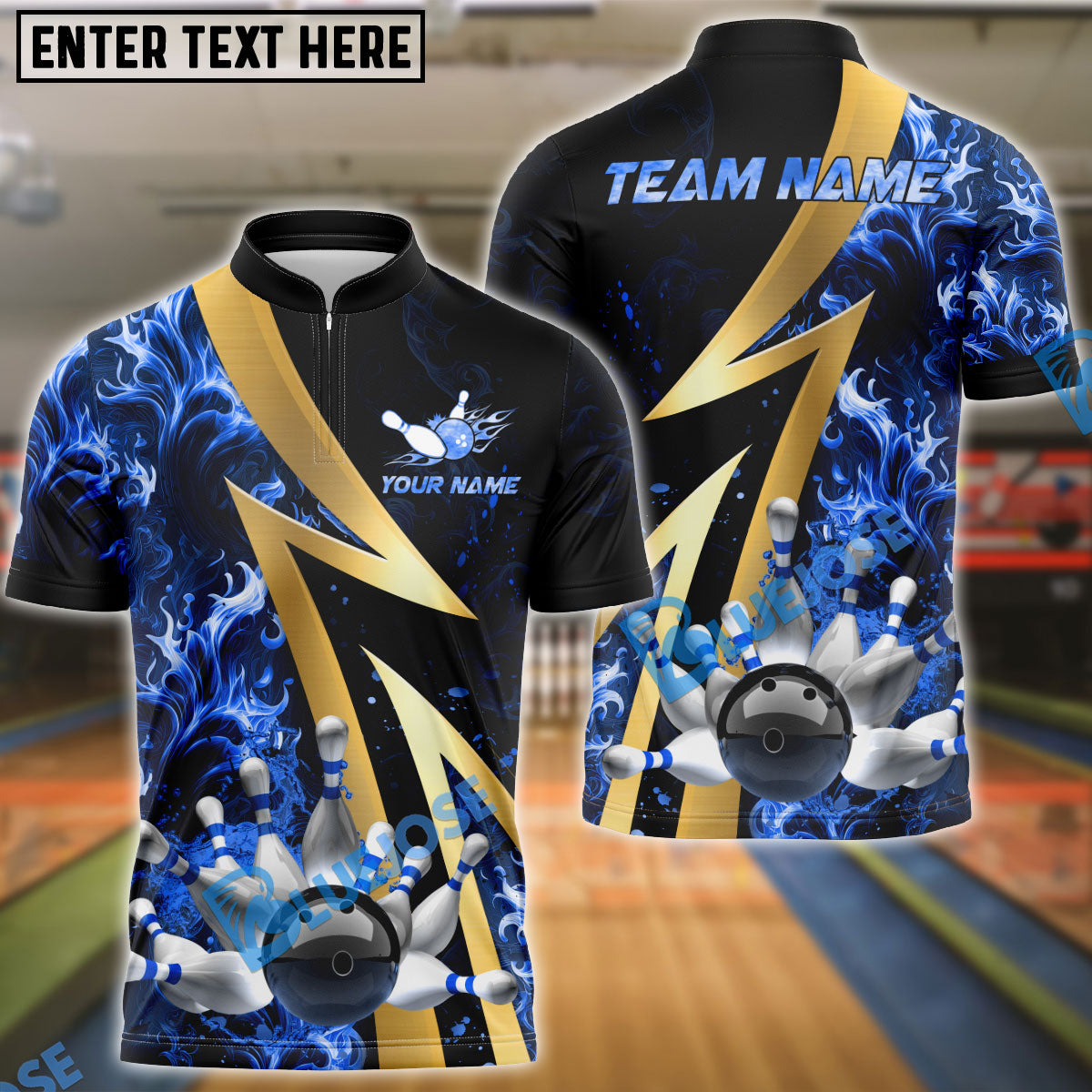BlueJose Bowling And Pins Flame Smoke Customized Name 3D Shirt ( 6 Colors)
