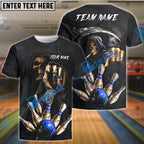 BlueJose Bowling And Pins Skull Strike Customized Name, Team Name 3D Shirt (4 Colors)