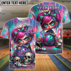 BlueJose Bowling And Pins Punk Girl Skull Graffiti Customized Name, Team Name 3D Shirt