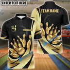 BlueJose Bowling Ball & Pins Royal Gold Strike Customized Name, Team Name 3D Shirt (4 Colors)