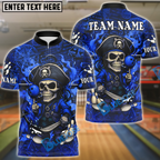 BlueJose Bowling And Pins Pirate Captain Skeleton Design Customized Name, Team Name 3D Shirt (4 Colors)