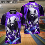 BlueJose Bowling And Pins Wolf Fire Attack Customized Name, Team Name 3D Shirt (4 Colors)