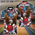 BlueJose Bowling American Eagle Patriotic USA Flag Strike Ball Design Personalized Name, Team Name 3D Shirt