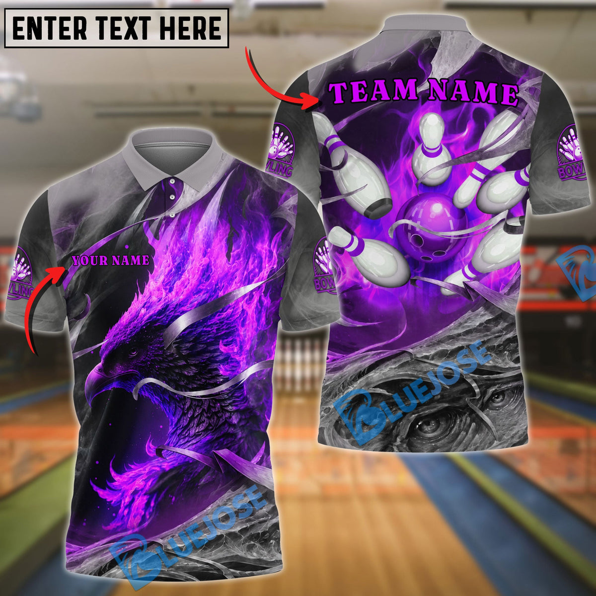 BlueJose Bowling And Pins Flame Rebirth Phoenix Personalized Name, Team Name 3D Shirt (4 Colors)