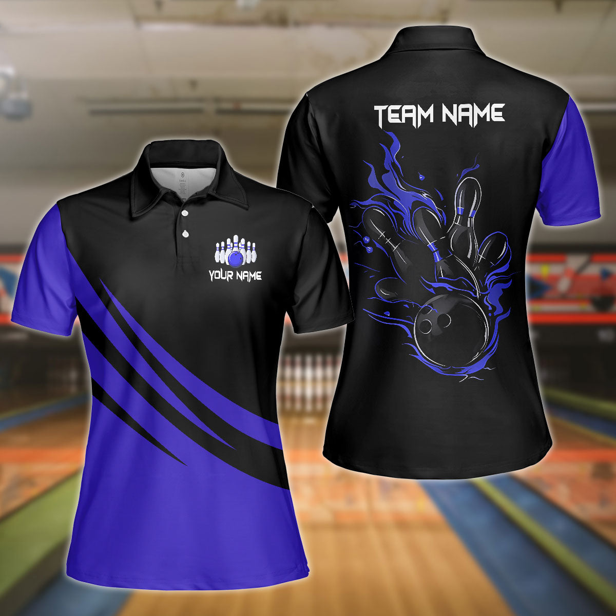 BlueJose Bowling And Pins Basic Black Personalized Shirt (4 Colors)