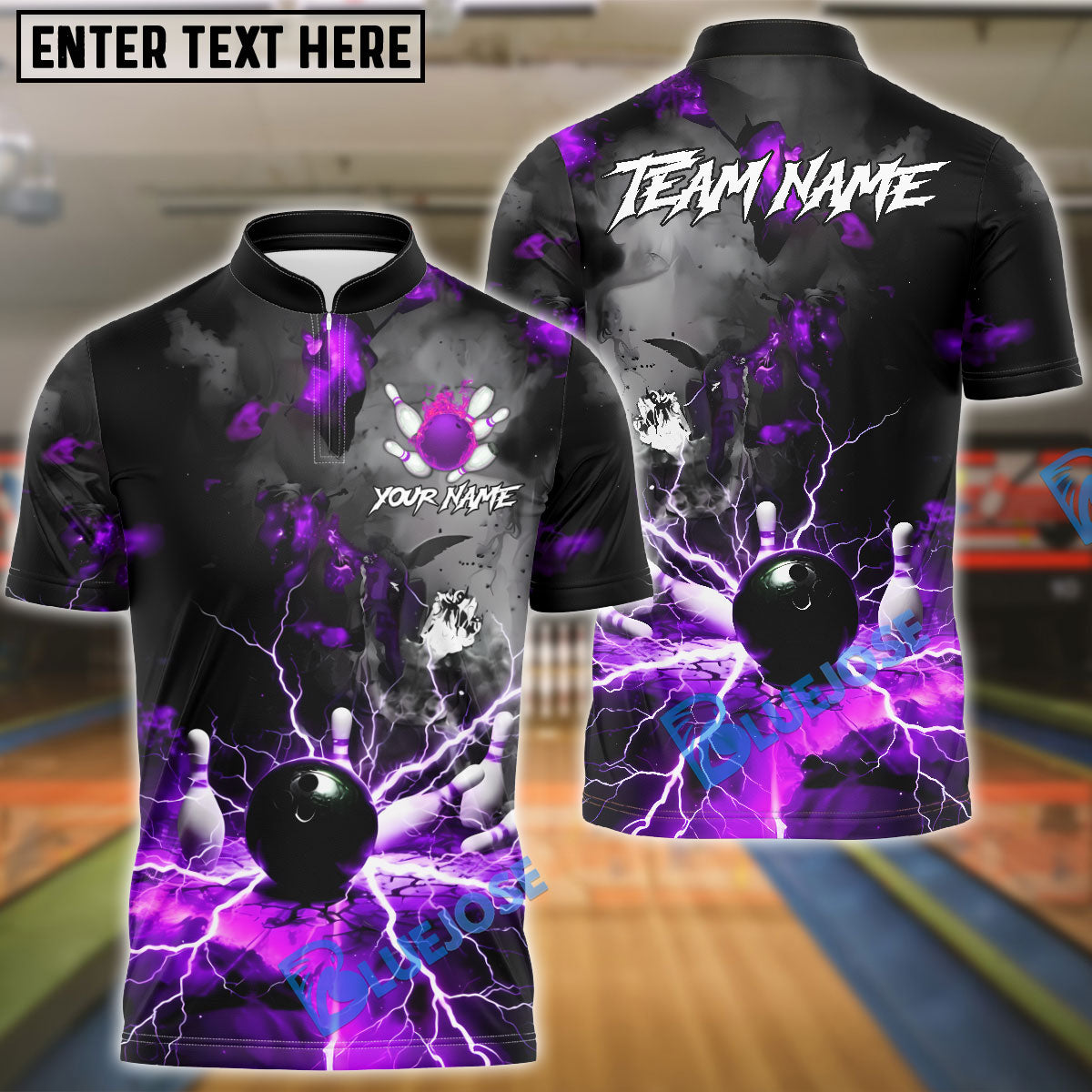 BlueJose Bowling And Pins Volcano Lava Explosion Lightning Customized Name, Team Name 3D Shirt (4 Colors)