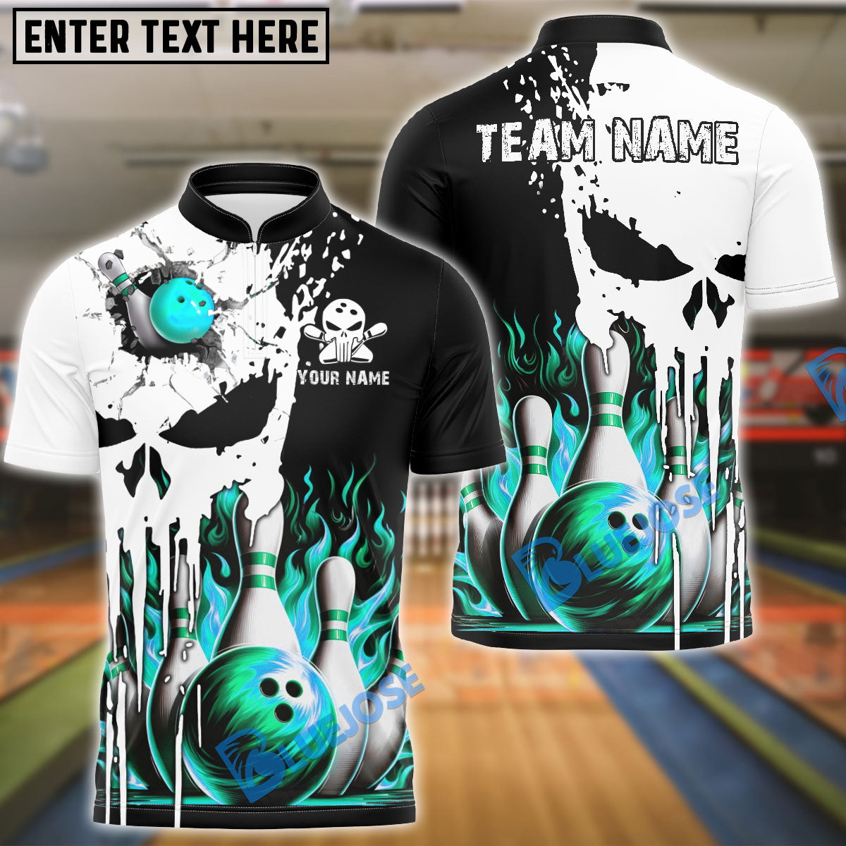 BlueJose Bowling Punished Skull Flame Personalized Name, Team Name 3D Shirt (4 Colors)