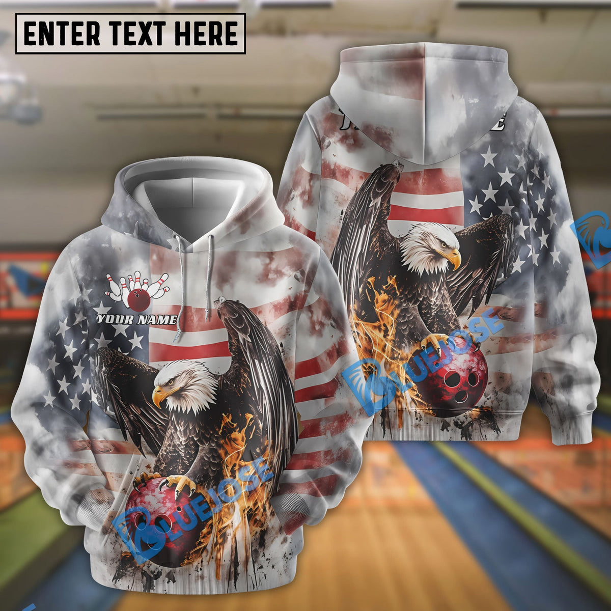 BlueJose Custom Vintage US Flag Eagle Patriotic Bowling Personalized Shirt