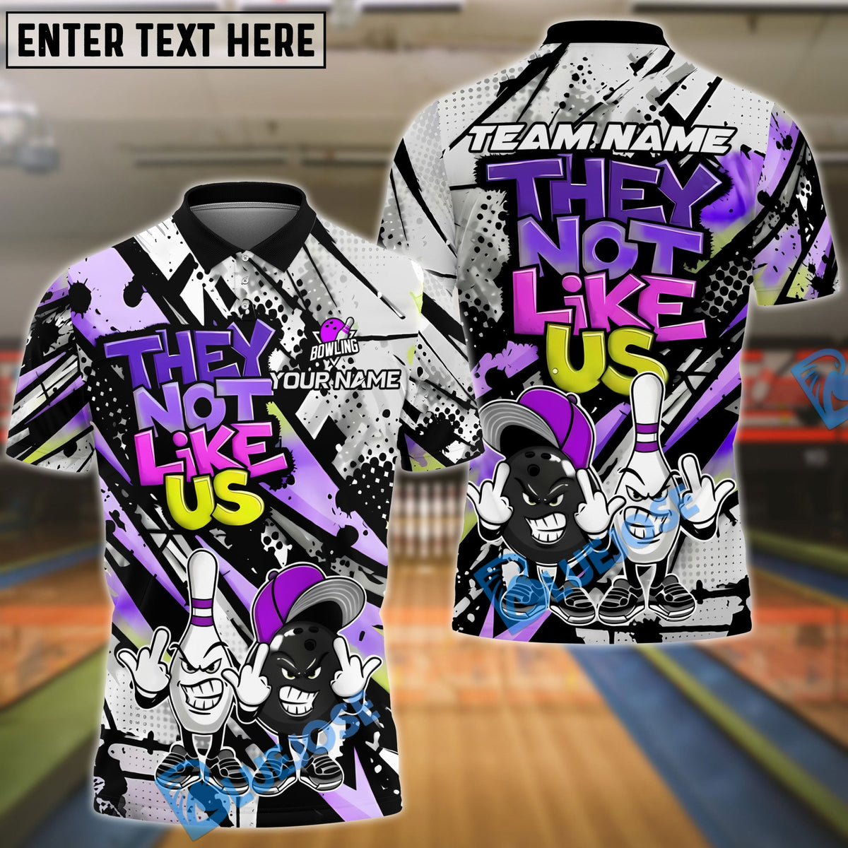BlueJose Bowling & Pins Street Art ‚ÄúThey Not Like Us‚Äù Cartoon Customized Name, Team Name 3D Shirt (4 Colors)