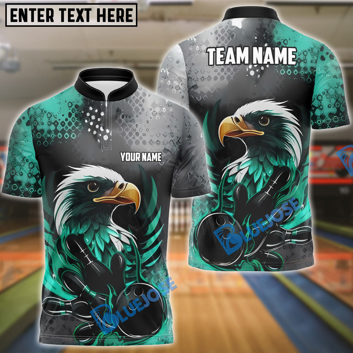 BlueJose Bowling And Pins Black Flame Eagle Customized Name 3D Shirt (6 Colors)