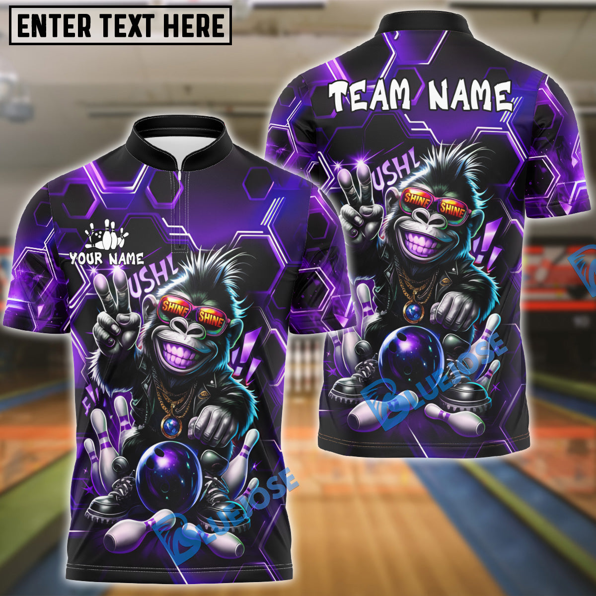 BlueJose Bowling Hiphop Gorilla Design Customized Name, Team Name 3D Shirt (4 Colors)