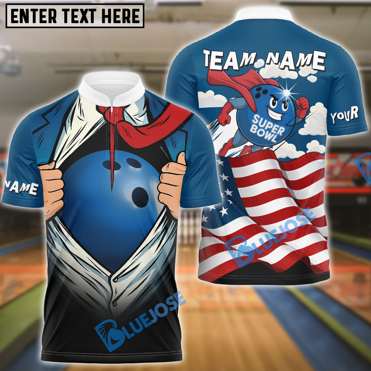 BlueJose Bowling Super Bowl Ball Personalized Name, Team Name Unisex Shirt