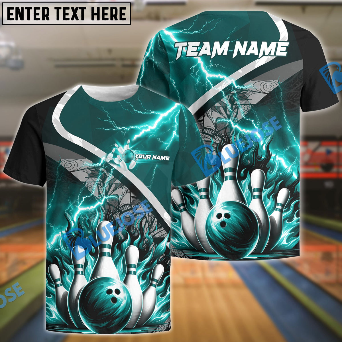 BlueJose Bowling And Pins Thunder Breaker Personalized Name Team Name 3d Shirt (4 Colors)