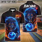 BlueJose Bowling & Pins Fire Lion Power Art Customized Name, Team Name 3D Shirt (6 Colors)