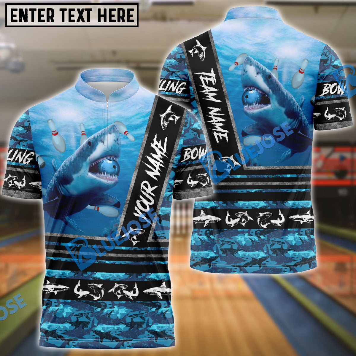 BlueJose Bowling And Pins Fury Shark Multicolor Customized Name 3D Shirt (4 Colors)
