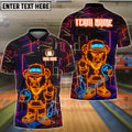 BlueJose Bowling And Pins Bear Crossed Arms Neon Customized Name, Team Name 3D Shirt (4 Colors)