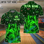 BlueJose Bowling And Pins Neon Angry Wolf Design Customized Name, Team Name 3D Shirt (4 Colors)