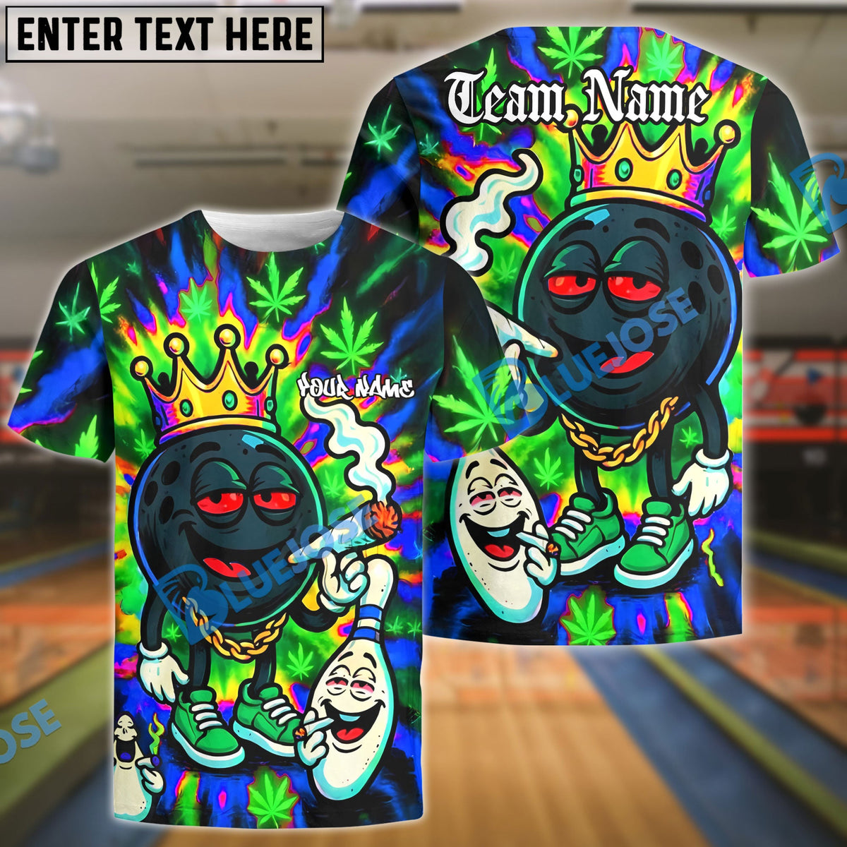 BlueJose Bowling And Pins 420 King Smoking Ball Customized Name, Team Name 3D Shirt (4 Colors)