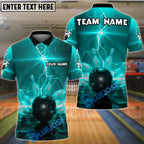 BlueJose Bowling And Pins Lightning Glow Storm Customized Name, Team Name 3D Shirt (4 Colors)