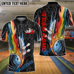 BlueJose Bowling Fireball Bowling Blast Rainbow Personalized Name, Team Name Unisex Shirt