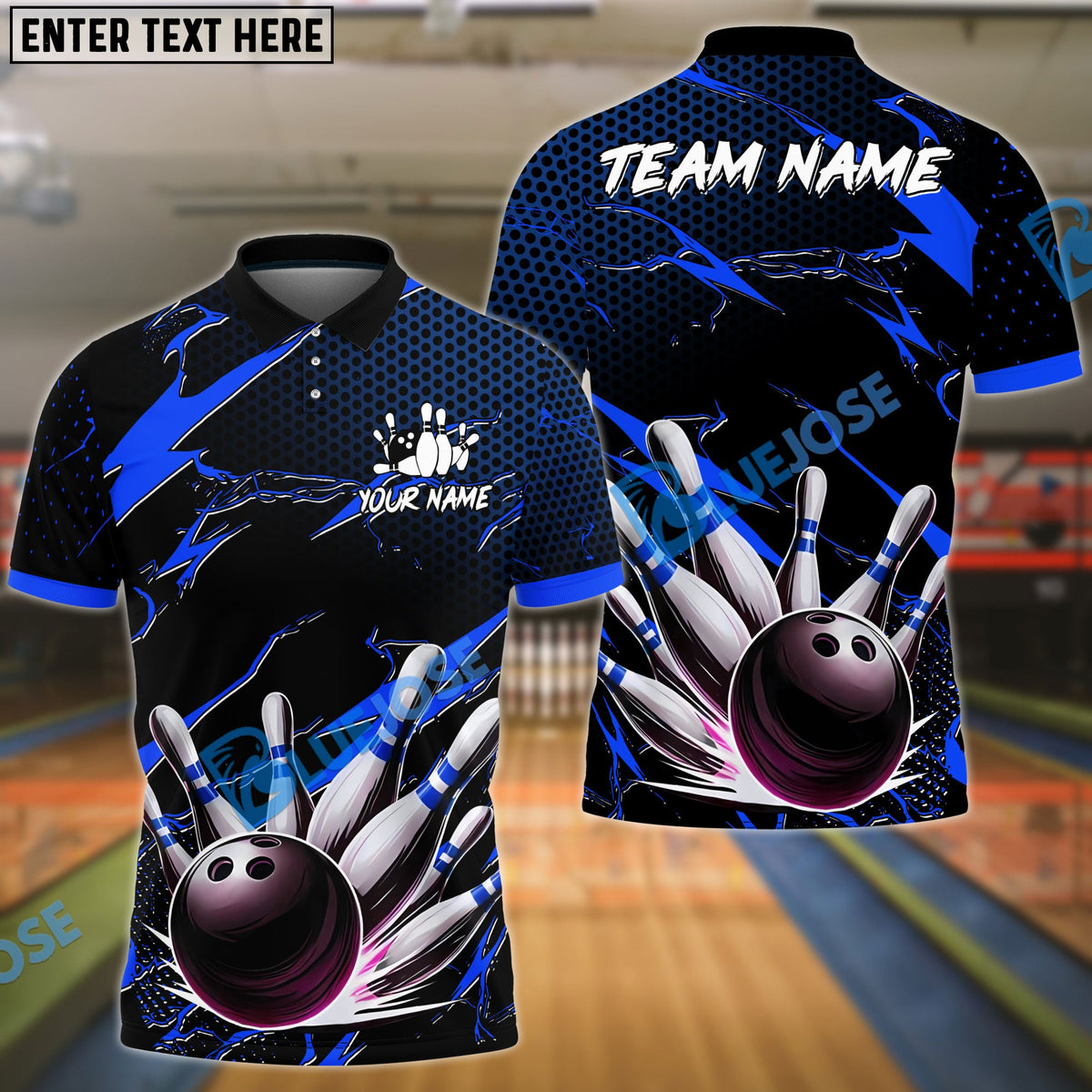 BlueJose Bowling And Pins Thunder Pattern Customized Name, Team Name 3D Shirt (4 Colors)
