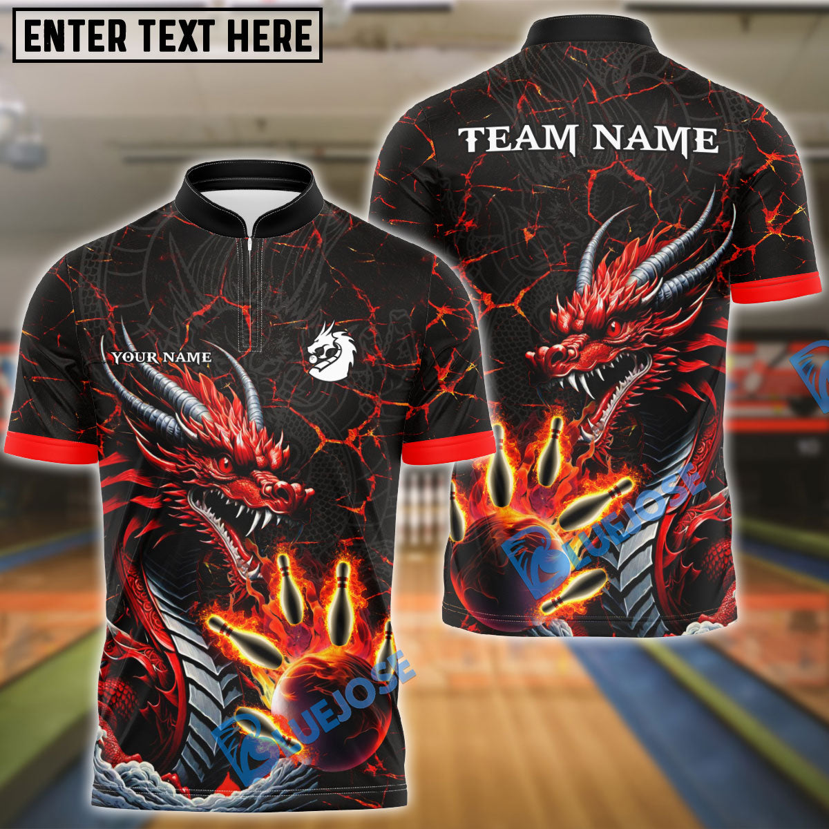 BlueJose Bowling And Pins Fire Eastern Dragon Customized Name 3D Shirt (4 Colors)