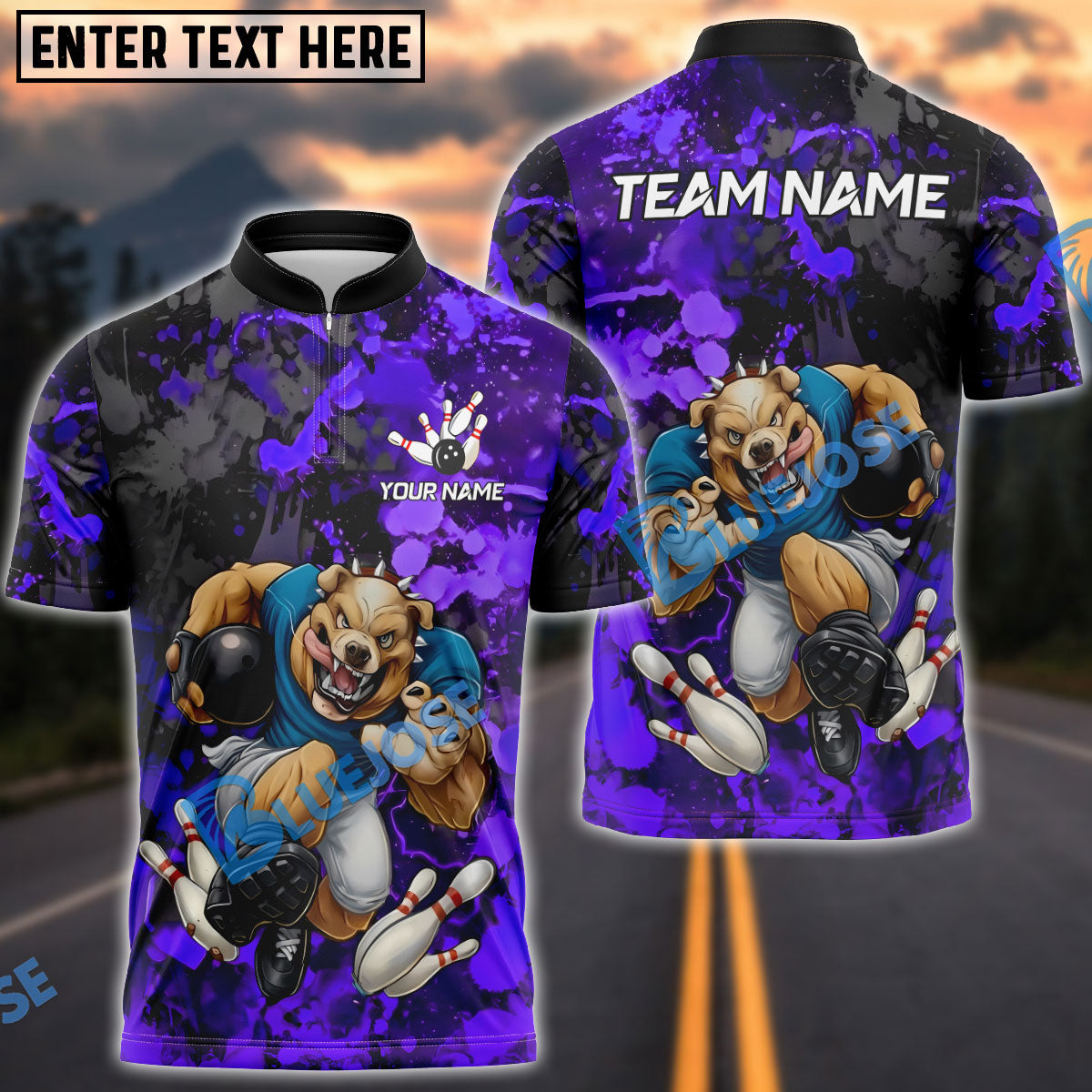 BlueJose Bowling Savage Dog Splatter Customized Name, Team Name 3D Shirt (4 Colors)