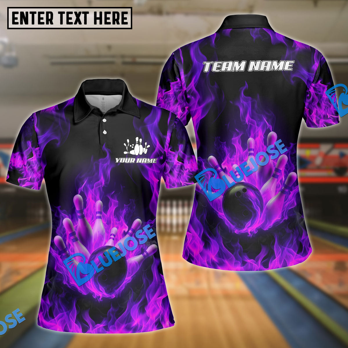 BlueJose Bowling And Pins Flaming Strike Burst Customized Name, Team Name 3D Shirt (4 Colors)