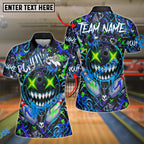 BlueJose Bowling And Pins Crazy Smile Neon Graffiti Customized Name, Team Name 3D Shirt (4 Colors)