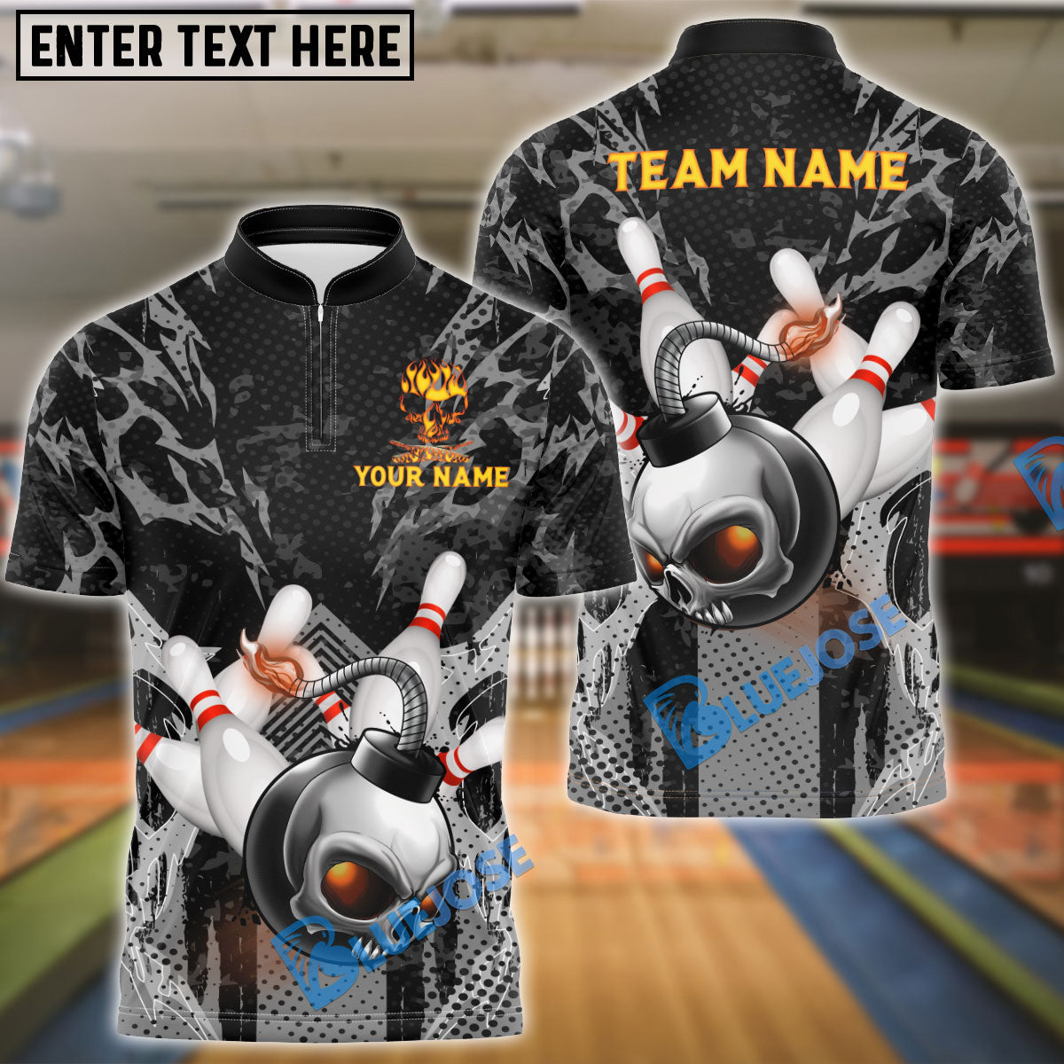 BlueJose Bowling And Pins Punisher Bomb Customized Name, Team Name 3D Shirt (4 Colors)