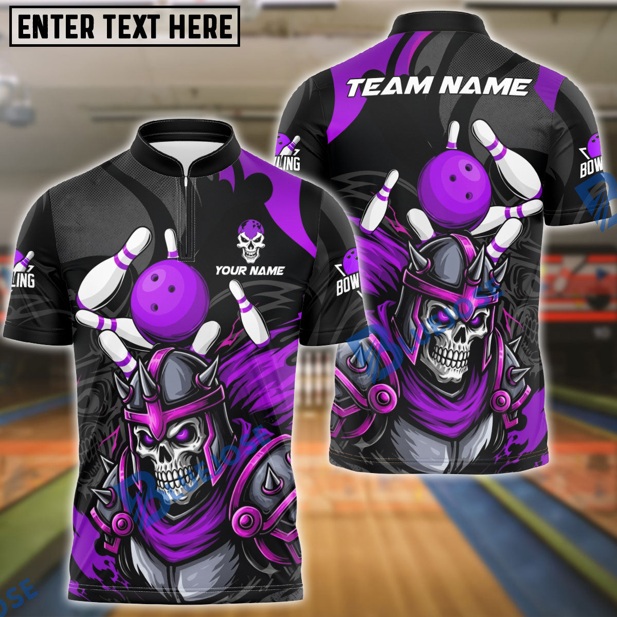 BlueJose Bowling & Pins Skull Knight Dark Power Strike Customized Name, Team Name 3D Shirt (4 Colors)