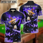 BlueJose Bowling & Pins Panda Warrior Fire Action Customized Name, Team Name 3D Shirt (4 Colors)