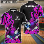 BlueJose Bowling And Pins Fire Flame Personalized Name Team Name 3d Shirt (4 Colors)
