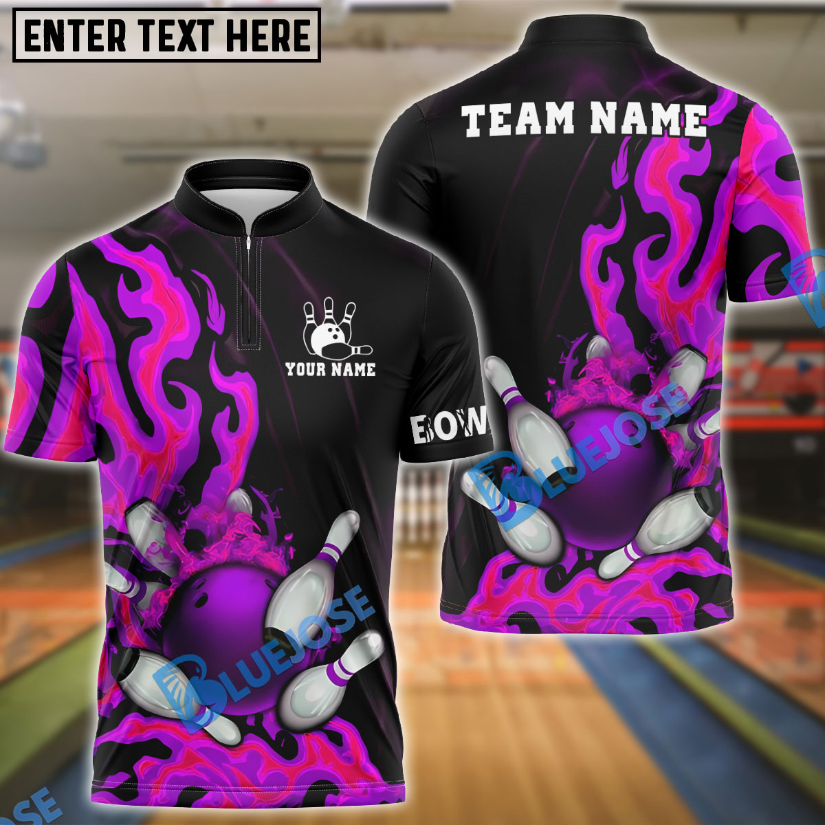 BlueJose Bowling And Pins Fire Flame Personalized Name Team Name 3d Shirt (4 Colors)