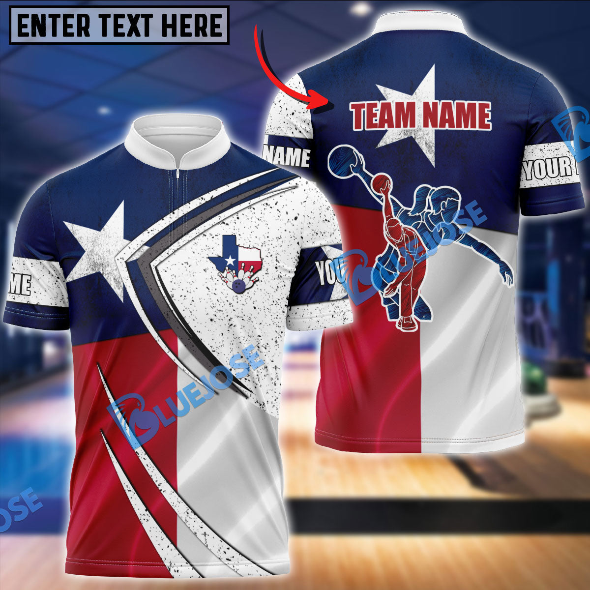 BlueJose Bowling Texas Style Customized Name, Team Name 3D Shirt
