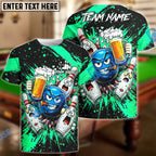 BlueJose Bowling & Pins Beer Party Funny Cartoon Customized Name, Team Name 3D Shirt (6 Colors)