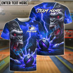 BlueJose Bowling Gorilla Demon Skull Lightning Design Customized Name, Team Name 3D Shirt (4 Colors)