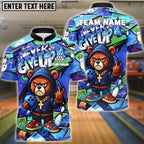 BlueJose Bowling And Pins Bear Never Give Up Graffiti Customized Name, Team Name 3D Shirt (4 Colors)